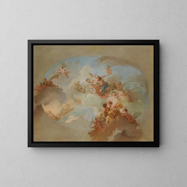 van een schets met Flora en Zephyr, Mars en Venus en de sterrenbeelden - Italiaanse school — ingelijst kunstwerk aan de muur