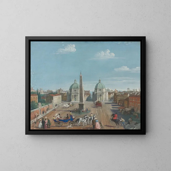 Rome, uitzicht op Piazza del Popolo - Italiaanse school — ingelijst kunstwerk aan de muur