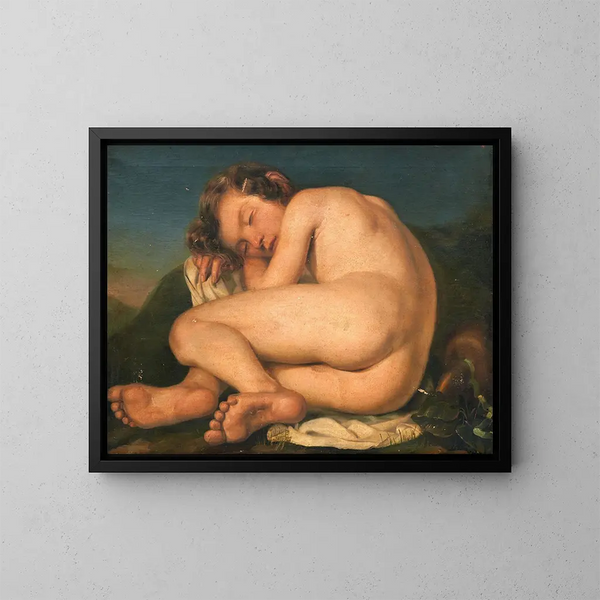 Cupidon endormi - Italiaanse school — ingelijst kunstwerk aan de muur