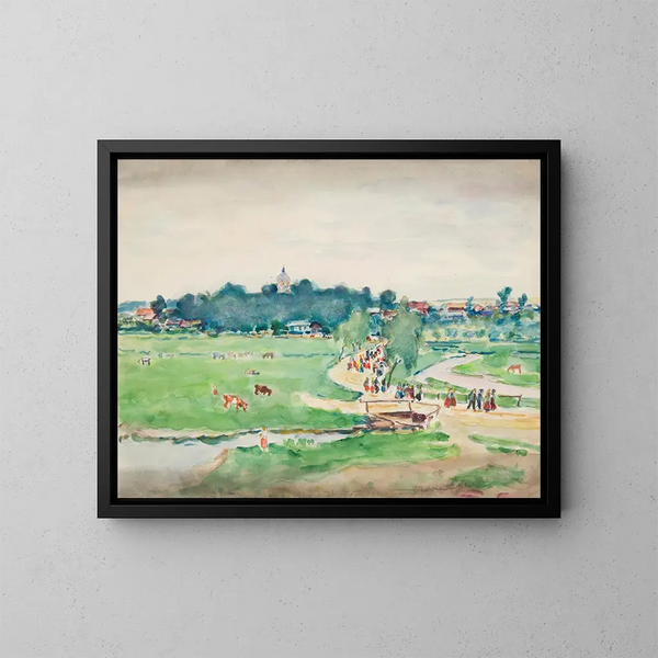 Landschap met persoon - Ivan Ivanec — ingelijst kunstwerk aan de muur