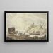 Landschap in de winter bij een boerderij waar bootvaarders het ijs breken links een koets - J H van Loon — ingelijst kunstwerk aan de muur