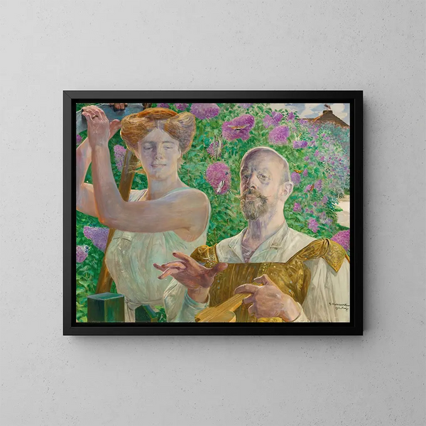 Zelfportret met muze en buddléia - Jacek Malczewski — ingelijst kunstwerk aan de muur