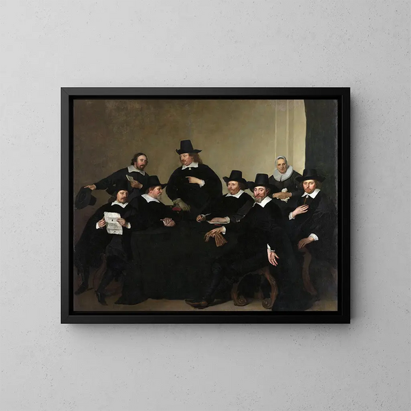 De regenten van het Nieuwe Zijds Instituut voor Buitenlandse Hulp aan Armen, Amsterdam, circa 1650 - Jacob Adriaensz Backer — ingelijst kunstwerk aan de muur