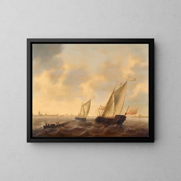 Boten en schepen op zee - Jacob Adriaensz Bellevois — ingelijst kunstwerk aan de muur
