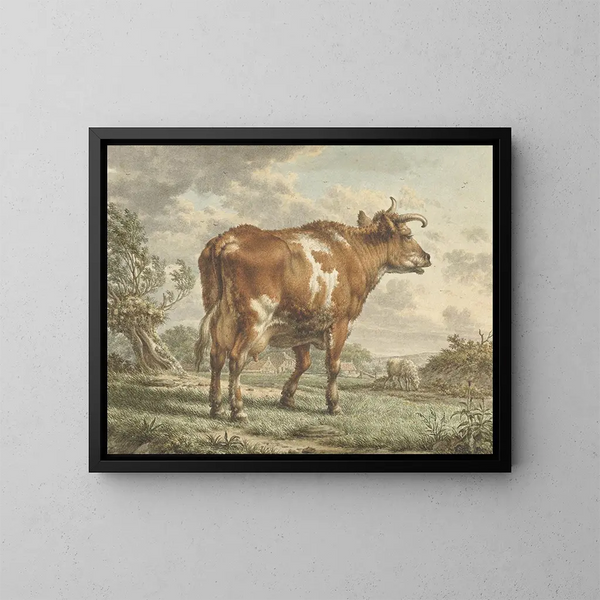 Rode en witte koe in een landschap - Jacob Cats — ingelijst kunstwerk aan de muur