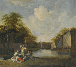 Jacob Esselens - River Landscape With Party Fishing.webp