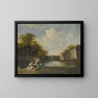Jacob Esselens - River Landscape With Party Fishing.webp