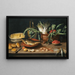 Nature morte with a fish on a terracotta plate, asparagus bunches, artichokes, and cherries in a fluted dish - Jacob Foppens van Es — framed artwork on a wall
