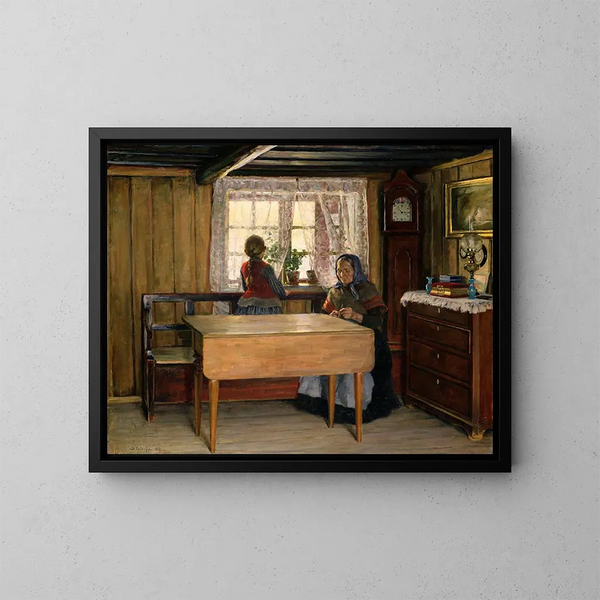 Bezoek aan grootmoeder - Jacob Glersen — ingelijst kunstwerk aan de muur