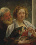 van een bebaarde man en een vrouw met een papegaai, een onwederzijdse liefde - Jacob Jordaens — weergave van het kunstwerk
