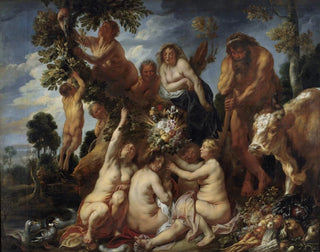 Achéloos verslagen door Hercules, de oorsprong van de hoorn des overvloeds, allegorie van vruchtbaarheid - Jacob Jordaens — weergave van het kunstwerk