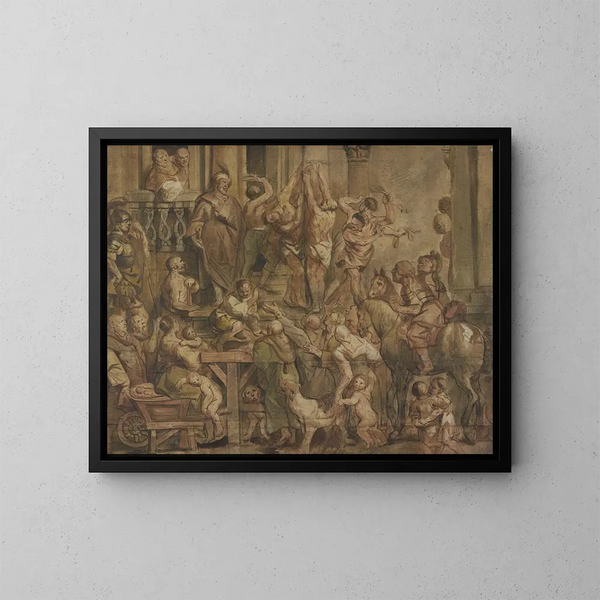 Flagellatie van de schuldigen - Jacob Jordaens — ingelijst kunstwerk aan de muur