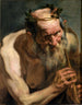Oud satyr met een fluit - Jacob Jordaens — weergave van het kunstwerk