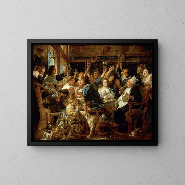 De Feest van de Koning van de Boontjes - Jacob Jordaens — ingelijst kunstwerk aan de muur