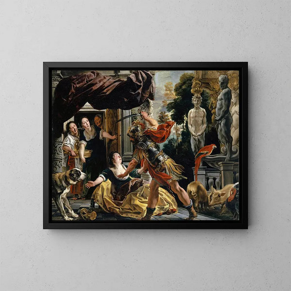Ulysses die Circe bedreigt - Jacob Jordaens — ingelijst kunstwerk aan de muur
