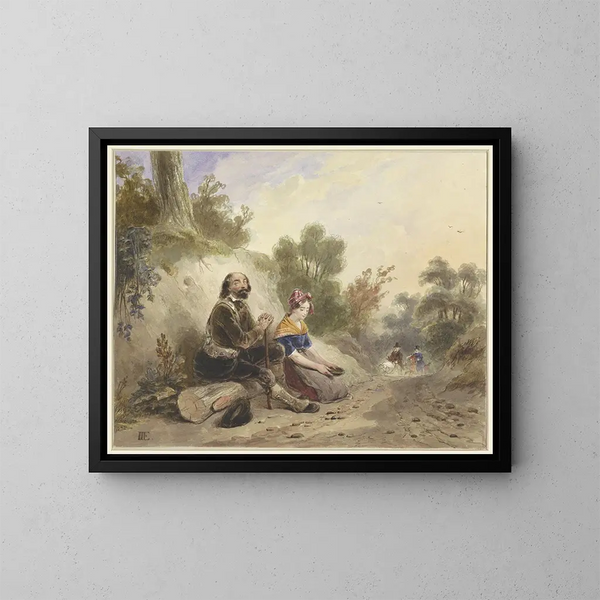 van een blinde met een meisje dat bidt aan de rand van een landweg - Jacob Joseph Eeckhout — ingelijst kunstwerk aan de muur