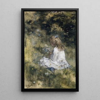 Jacob Maris - A Girl with Flowers on the Grass.webp