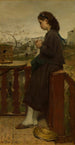 Fille tricotant sur un balcon Montmartre - Jacob Maris — weergave van het kunstwerk