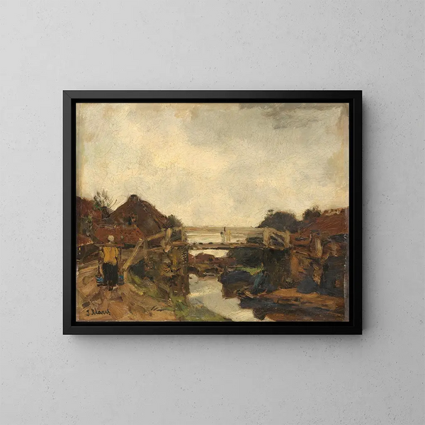 Pont en hout op een kanaal in Rijswijk - Jacob Maris — ingelijst kunstwerk aan de muur