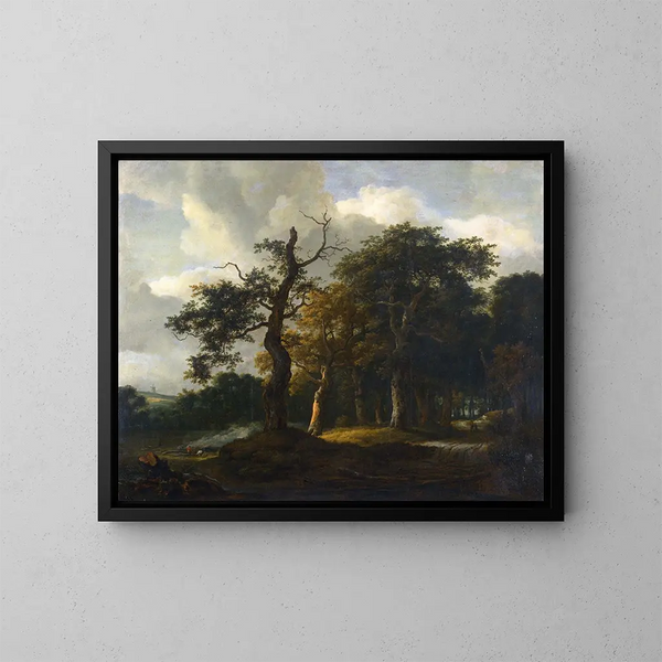Een pad door een eik - Jacob Salomonsz van Ruysdael — ingelijst kunstwerk aan de muur