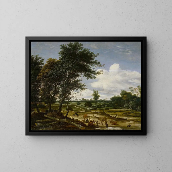 Landschap met herders en vee - Jacob Salomonsz van Ruysdael — ingelijst kunstwerk aan de muur