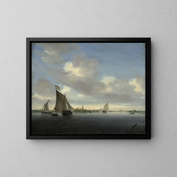 Zeilvaart schilderij - Jacob Salomonsz van Ruysdael — ingelijst kunstwerk aan de muur