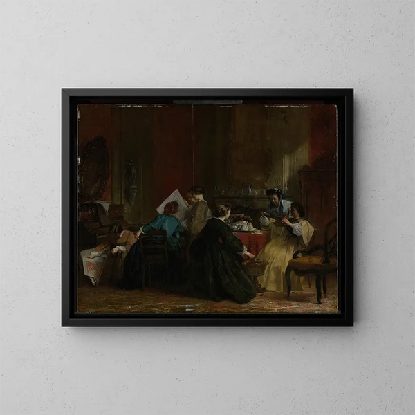 Groep vrouwen die stereoscopische foto's bekijken - Jacob Spoel — ingelijst kunstwerk aan de muur