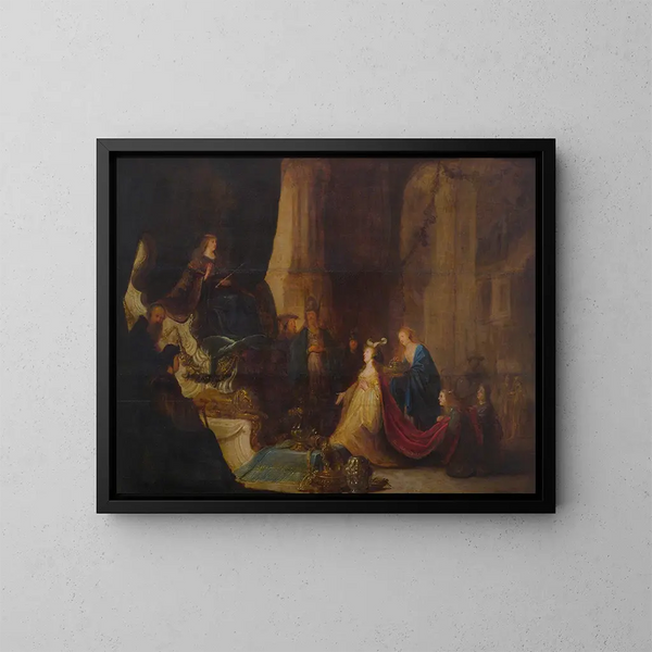 De koningin van Sheba voor koning Salomo - Jacob Willemsz de Wet — ingelijst kunstwerk aan de muur