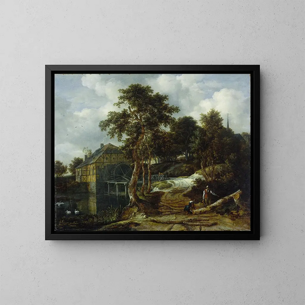 Landschap met een watermolen - Jacob van Ruisdael — ingelijst kunstwerk aan de muur