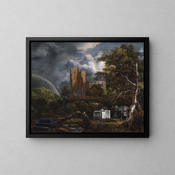 Het Joodse Begraafplaats - Jacob van Ruisdael — ingelijst kunstwerk aan de muur