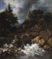 Cascade met een vakwerkhuis en een kasteel - Jacob van Ruisdael — weergave van het kunstwerk