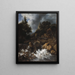 Cascade met een vakwerkhuis en een kasteel - Jacob van Ruisdael — ingelijst kunstwerk aan de muur