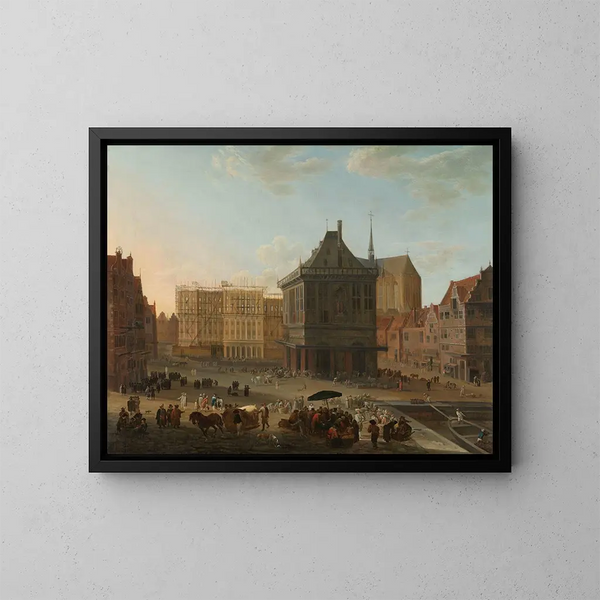 De Dam in Amsterdam met het nieuwe stadhuis in aanbouw - Jacob van der Ulft — ingelijst kunstwerk aan de muur