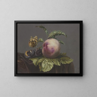 Jacoba Maria van Nickelen - Schmetterling und Fliege bei einem Pfirsich.webp
