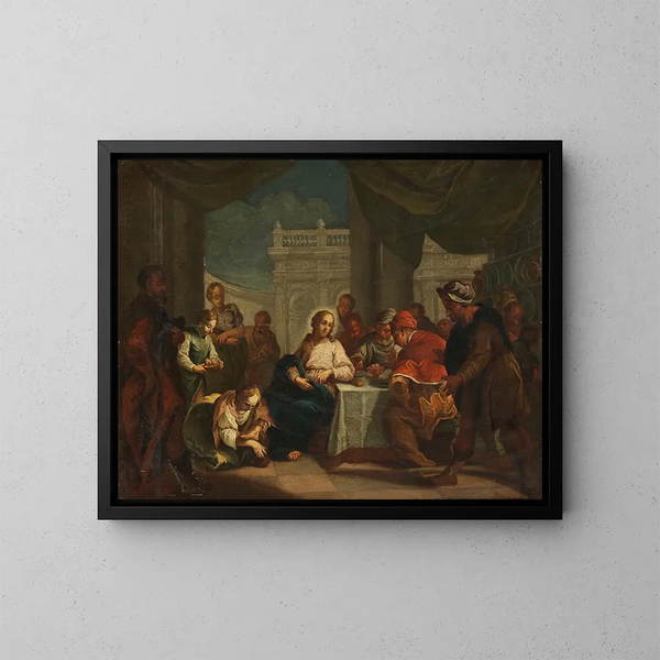 van Christus en Maria Magdalena bij het voetenwassen - Jacopo Amigoni — ingelijst kunstwerk aan de muur