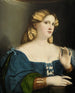 Young woman in a blue dress with fan - Jacopo Palma the Elder — artwork view