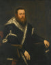 portret van een man met baard in een zwarte jas met bontkraag - Jacopo Tintoretto — weergave van het kunstwerk