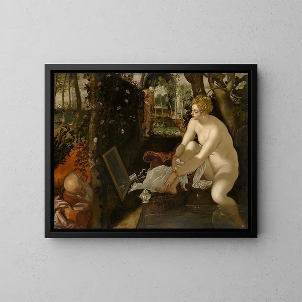 Susanne en de ouderen - Jacopo Tintoretto — ingelijst kunstwerk aan de muur