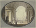 Vue à travers une voûte en berceau à caissons sur une place inspirée de la place Saint-Pierre à Rome, avec au sommet un bâtiment ressemblant au Panthéon romain. - Jacques-François Blondel — weergave van het kunstwerk