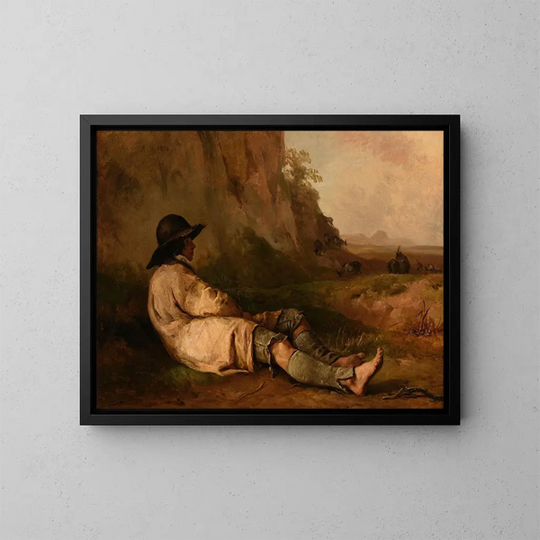 van Berger die rust nabij een rots - Jacques-Raymond Brascassat — ingelijst kunstwerk aan de muur