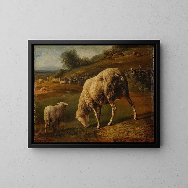 Schapen en ooien op de weide - Jacques-Raymond Brascassat — ingelijst kunstwerk aan de muur