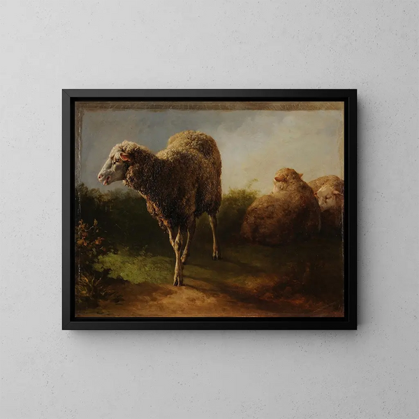 Drie schapen - Jacques-Raymond Brascassat — ingelijst kunstwerk aan de muur