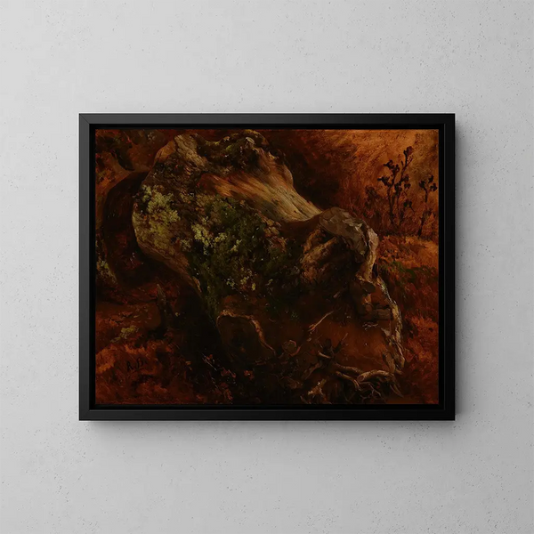 van een afgesneden boomstam met wortels - Jacques-Raymond Brascassat — ingelijst kunstwerk aan de muur