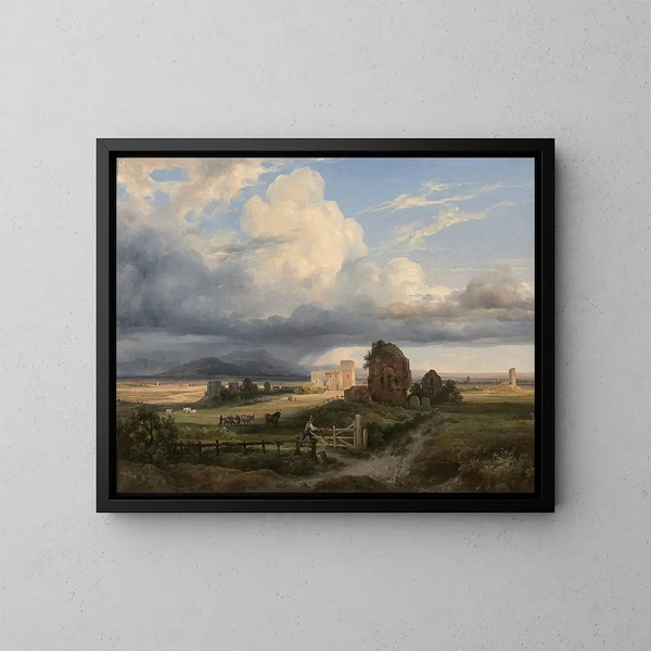 Vacher en zijn kudde op het platteland van Rome bij de Via Appia - Jacques-Raymond Brascassat — ingelijst kunstwerk aan de muur
