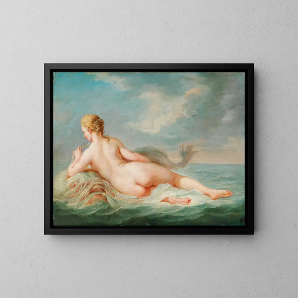 Een liggende naiad op een dolfijn - Jacques Charlier — ingelijst kunstwerk aan de muur