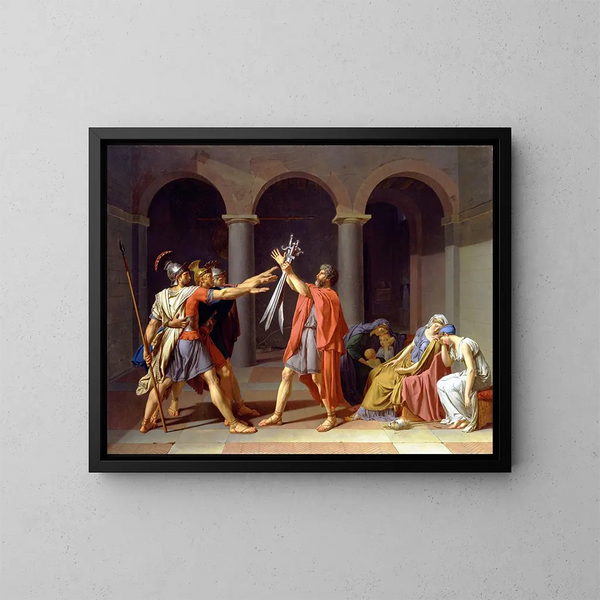 Het eed van de Horatiërs - Jacques Louis David — ingelijst kunstwerk aan de muur