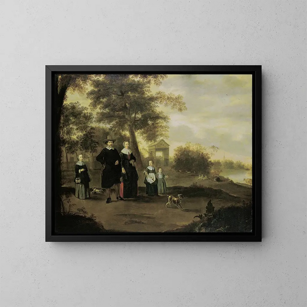 De familie van de predikant Reinier Halma in Langerak aan de Lek - Jacques Muller — ingelijst kunstwerk aan de muur