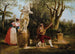 Elegant schilderij luisterend naar een gitarist in een park in Rome - Jacques Sablet — weergave van het kunstwerk