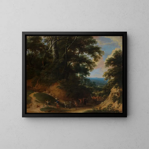 van een Schelpenpad met soldaten die boeren aanvallen - Jacques d'Arthois — ingelijst kunstwerk aan de muur