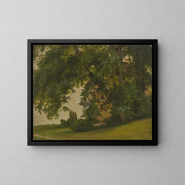 Huis achter bomen - Jakob Becker — ingelijst kunstwerk aan de muur